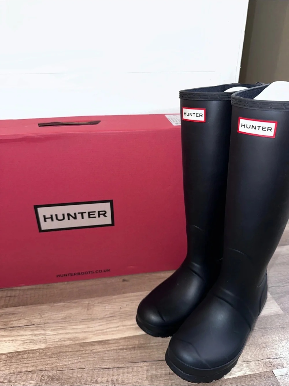 Hunter Tall Black Rain Boots with Red Logo